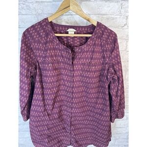 Duluth Trading 100%‎ Organic Cotton Button Up Shirt Top 3/4 Sleeves Breathable L